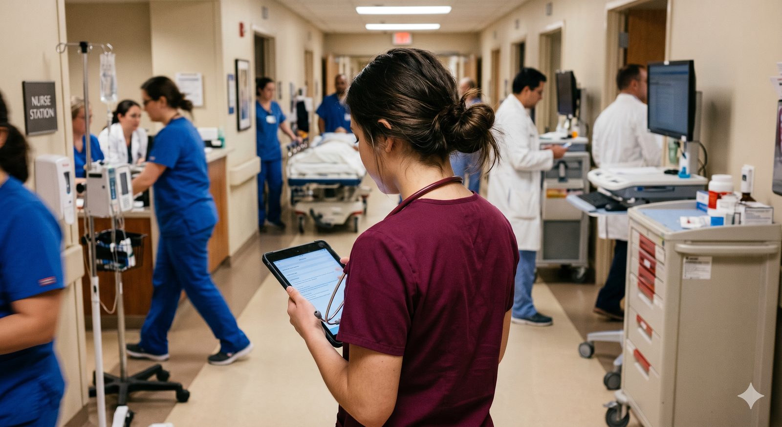 Academy On Demand CNA student charting in a clinical setting